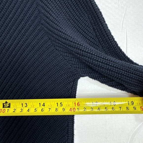 TORY BURCH Women Chunky Knit Sweater Dress Size S Navy MockNeck Gold Logo Button - Picture 4 of 8